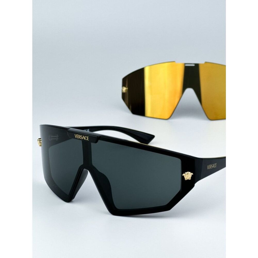 NEW Versace VE4461 GB1/87 Black Dark Grey Mirror Gold Detachable Lens Sunglasses - Picture 3 of 15
